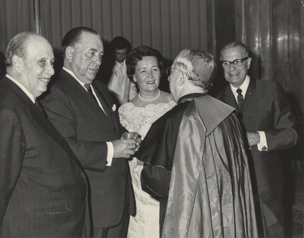 Miniature of Richard J. Daley, Eleanor Daley, and Frank Chesrow at a reception in Rome