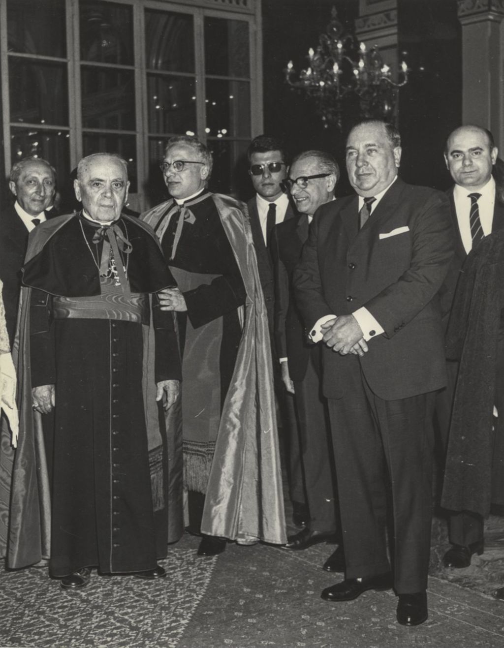 Miniature of Richard J. Daley, Colonel Frank Chesrow and clerics at reception in Rome