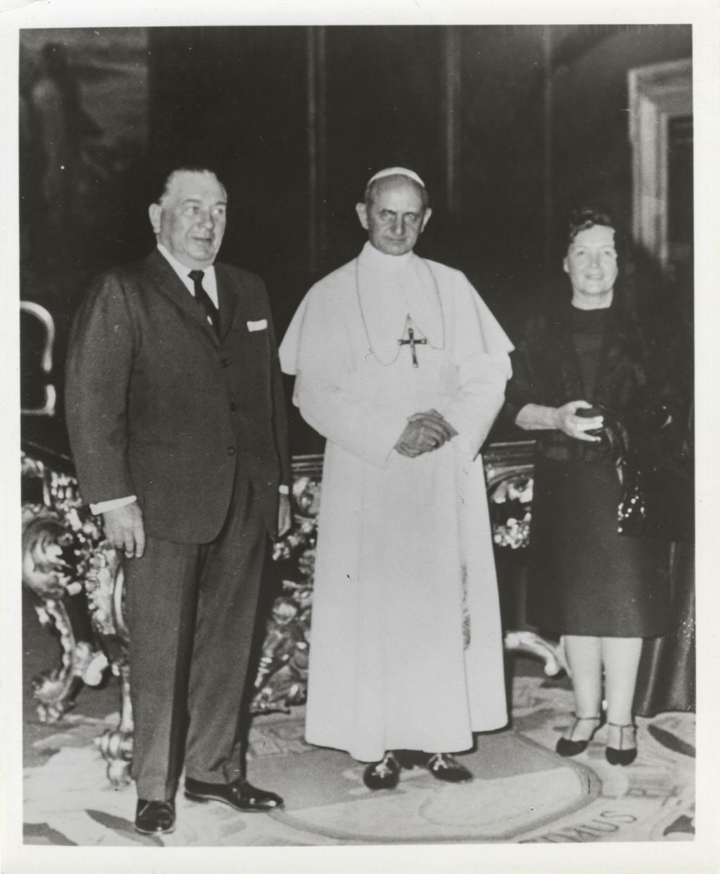 Miniature of Richard J. Daley and Eleanor Daley with Pope Paul VI