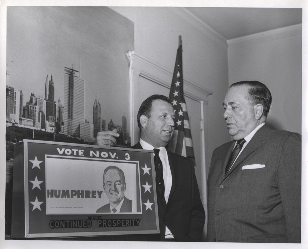 Miniature of Richard J. Daley reviewing a campaign sign