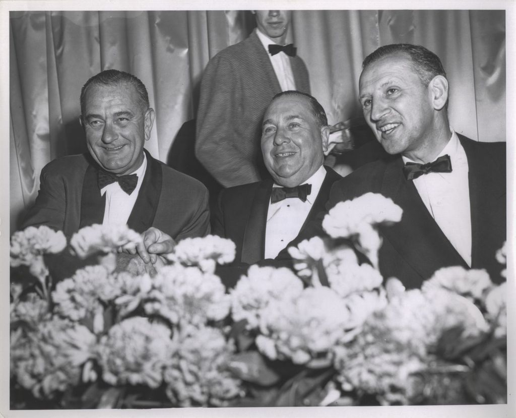 Miniature of Lyndon B. Johnson, Richard J. Daley, and Sidney Yates at a banquet