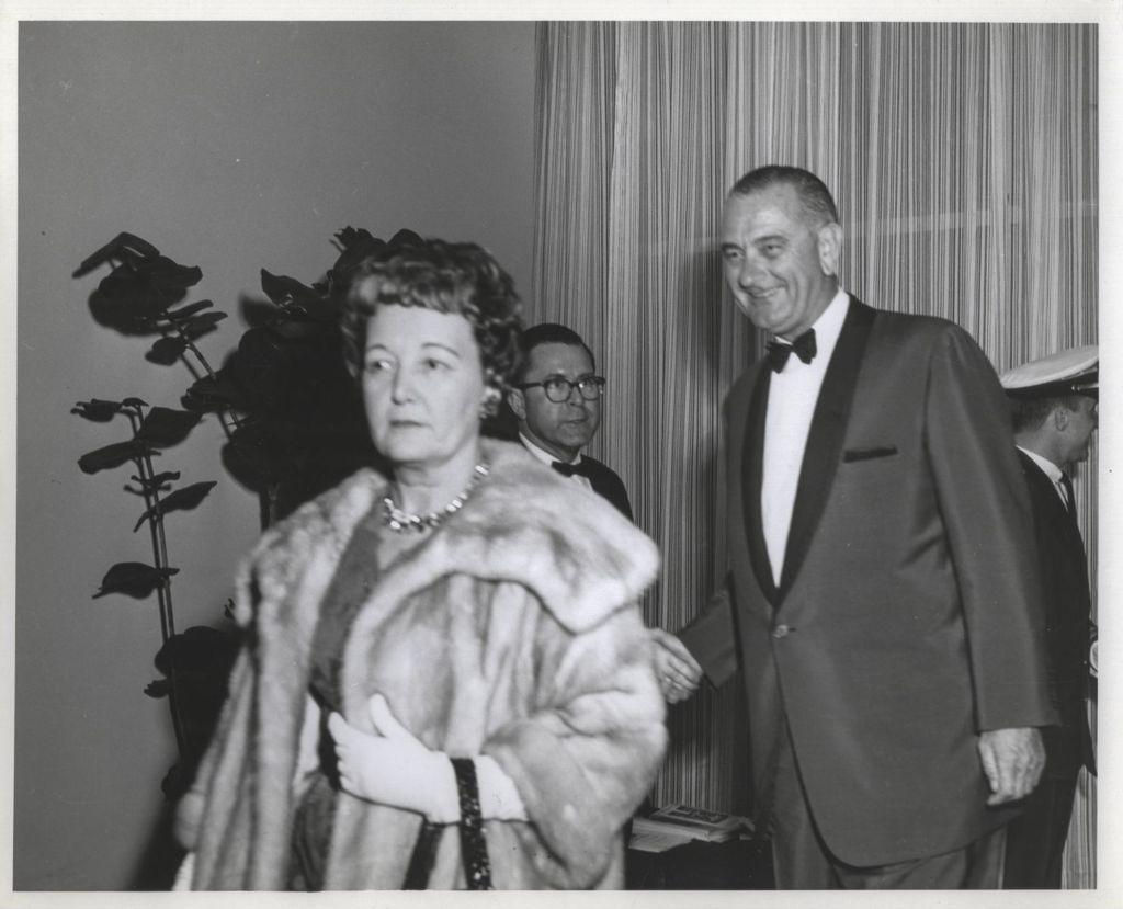 Eleanor Daley and Lyndon B. Johnson arriving at an event