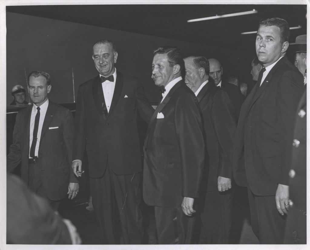 Richard J. Daley, Lyndon B. Johnson, and Otto Kerner at a formal event