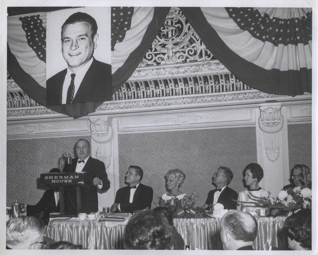 Miniature of Richard J. Daley speaking at the Sherman House Hotel