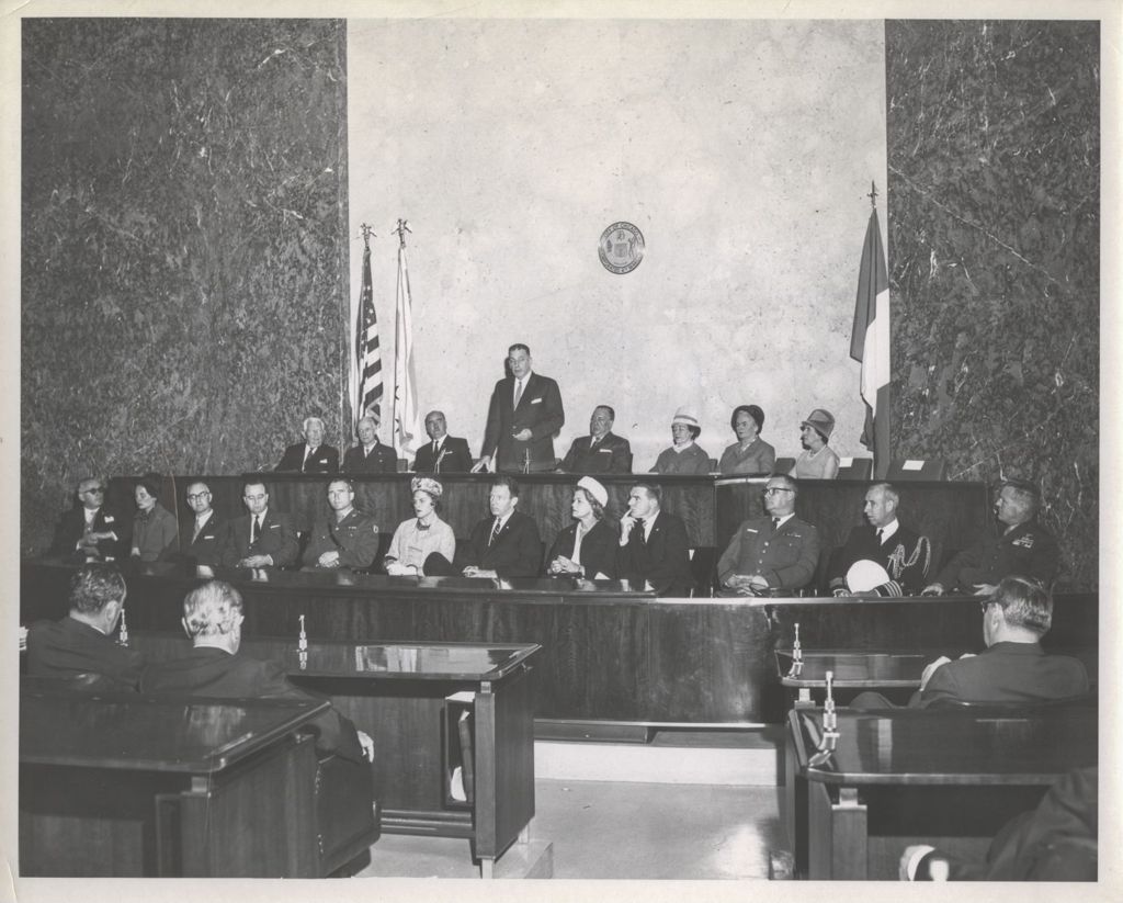 Sean Lemass, Prime Minister of Ireland, at a Chicago City Council meeting
