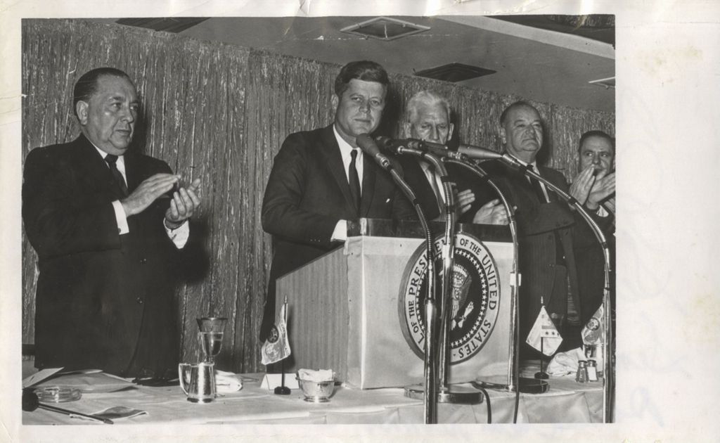 John F. Kennedy speaking at at a Democratic dinner