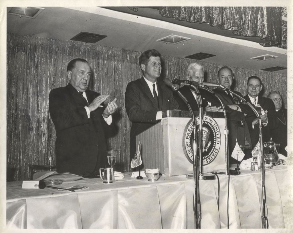 John F. Kennedy speaking at at a Democratic dinner
