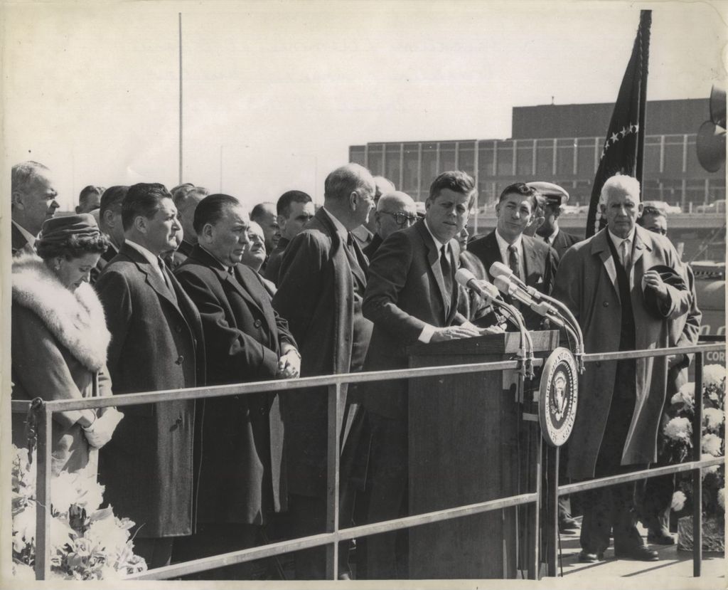 Miniature of John F. Kennedy speaks at the O'Hare Airport expansion dedication
