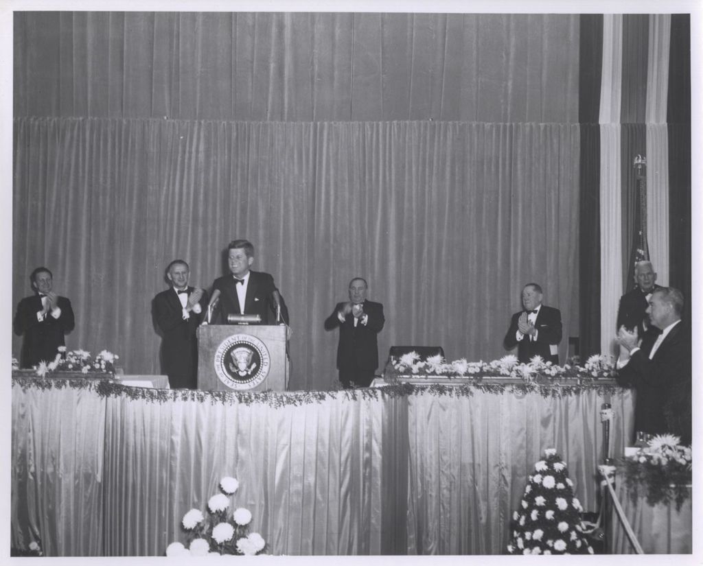 Miniature of John F. Kennedy with prominent politicians at a Cook County Democratic Party dinner