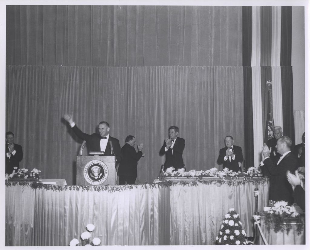 Miniature of Sidney Yates speaking at a 1962 dinner for the Democratic Party of Cook County