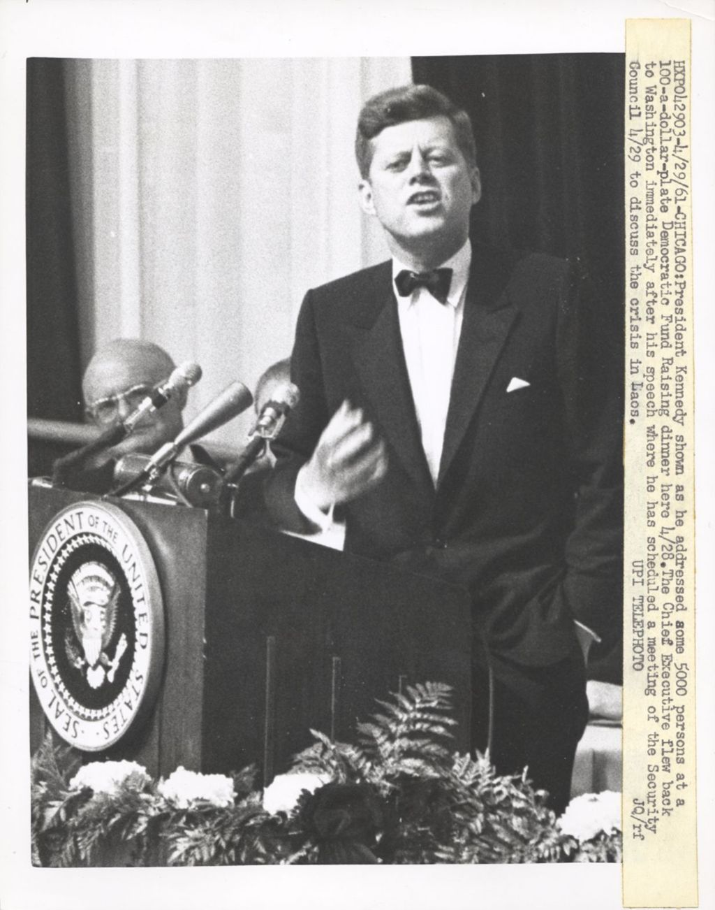 John F. Kennedy speaking at Democratic fundraising dinner