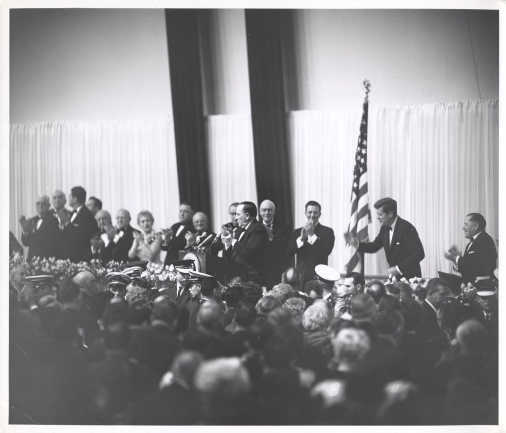 Miniature of President John F. Kennedy, Richard J. Daley, and others at Democratic fundraising dinner
