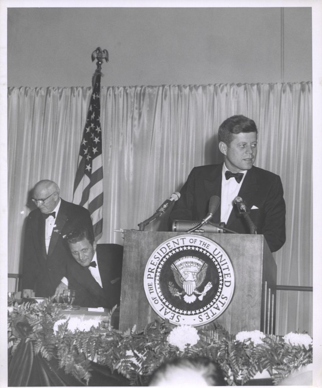 President John F. Kennedy speaking at Democratic fundraising dinner