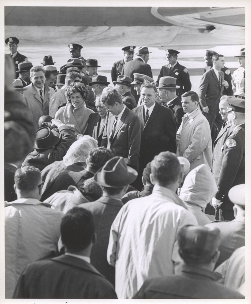Eunice Kennedy Shriver, Richard J. Daley, John F. Kennedy and others at O'Hare