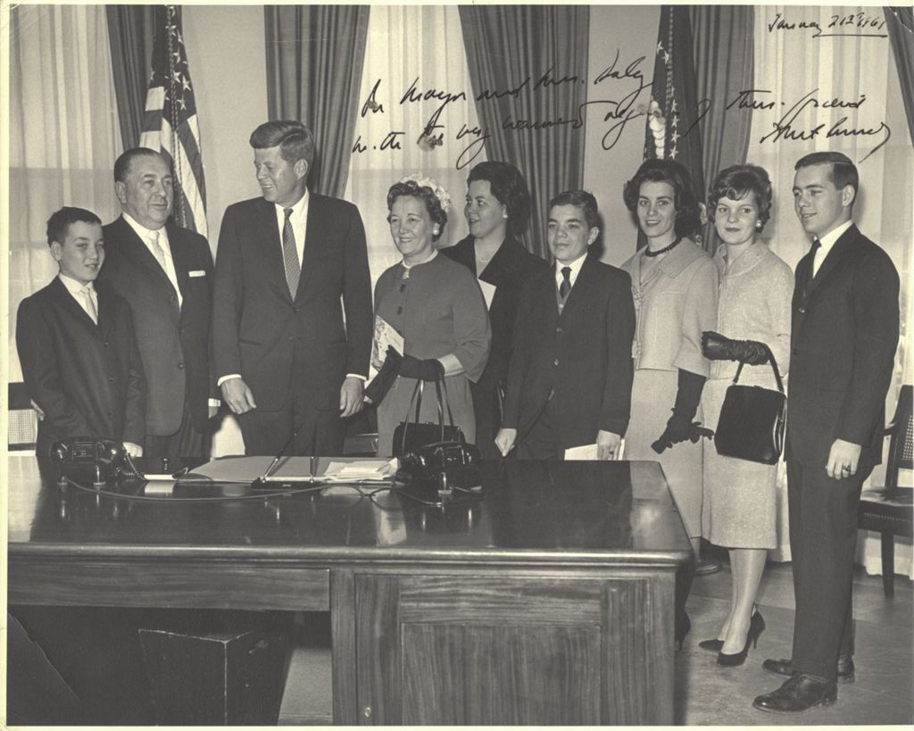 Richard J. Daley and family visiting President John F. Kennedy at the White House