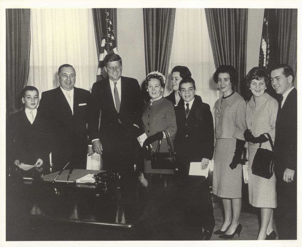Richard J. Daley and family visiting President John F. Kennedy at the White House