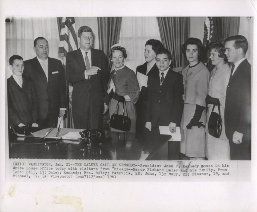 Miniature of Daley family visiting President Kennedy in the White House