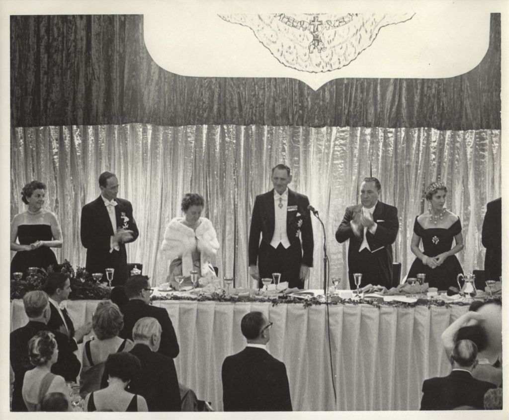 Miniature of King Frederik IX of Denmark giving a speech at a state dinner held in his honor