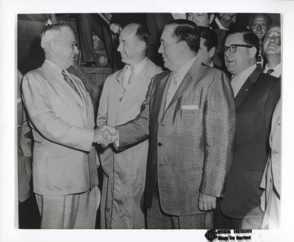 Richard J. Daley, Adlai Stevenson II, and Harry S. Truman