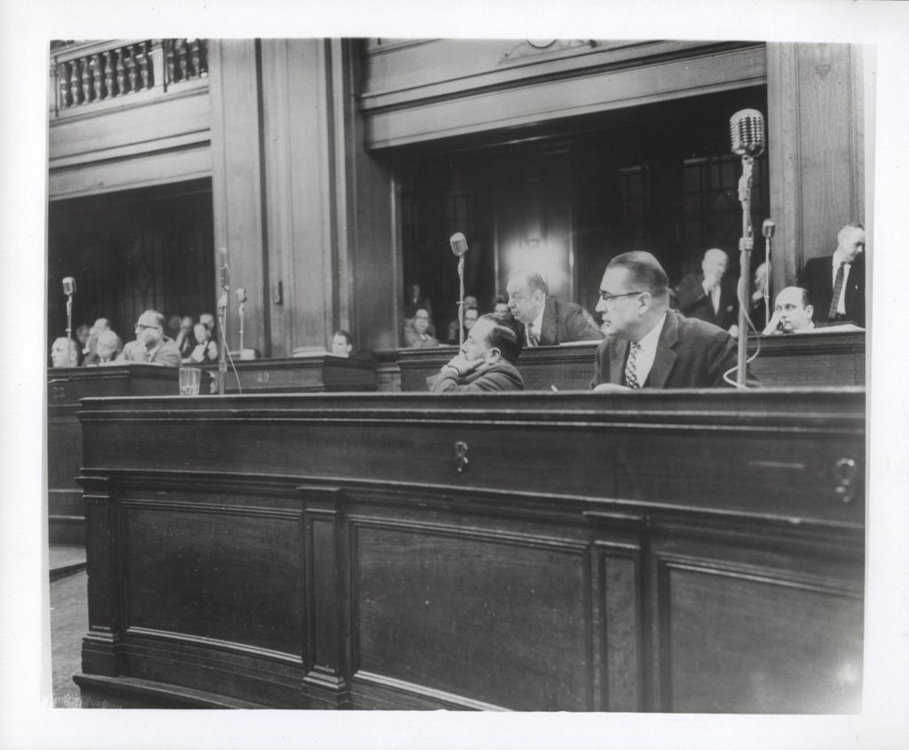Miniature of Richard J. Daley listening in state legislature