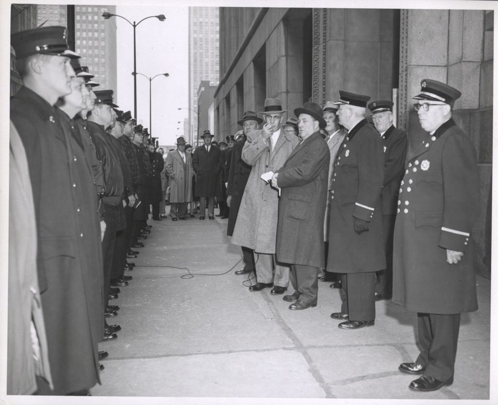 Richard J. Daley with members of the Chicago Fire Department
