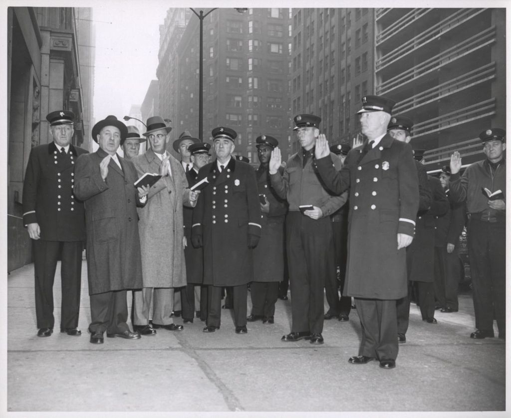 Richard J. Daley with members of the Fire Department