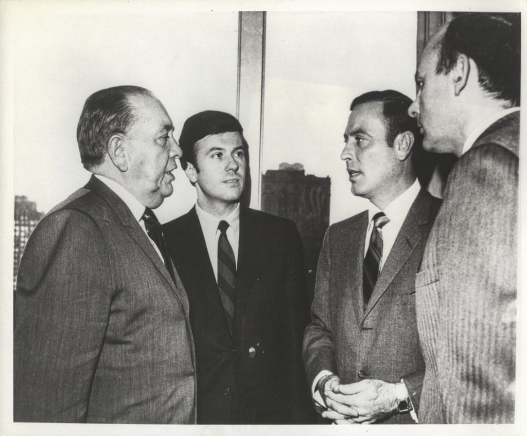 Richard J. Daley talking with Alan Dixon and Adlai Stevenson II