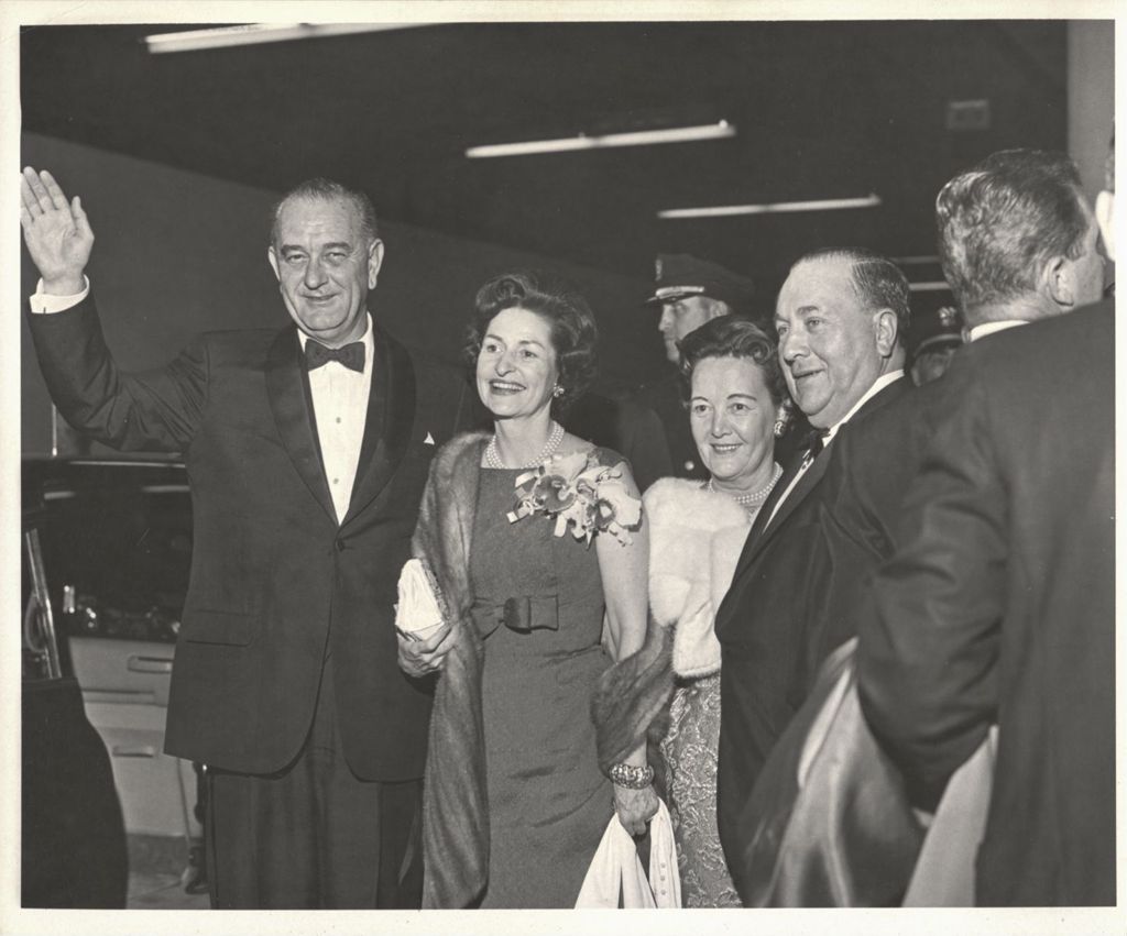 Lyndon B. Johnson, Lady Bird Johnson, Eleanor Daley, and Richard J. Daley