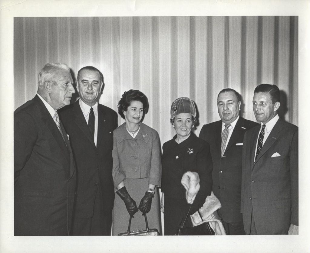 Paul Douglas, Lyndon Johnson, Lady Bird Johnson, Eleanor Daley, Richard J. Daley, and Otto Kerner