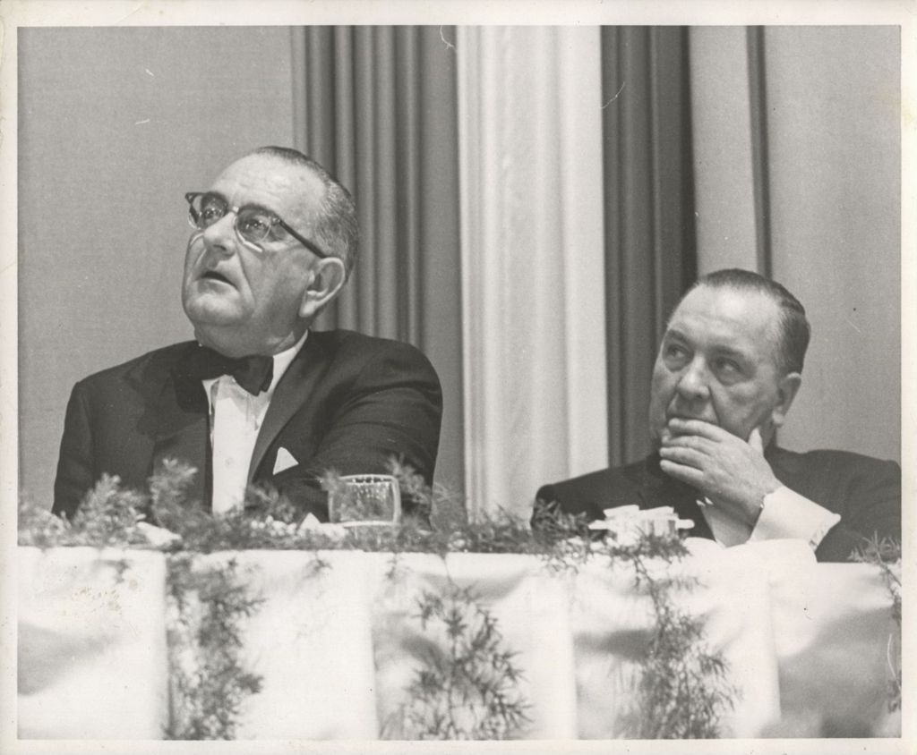 Miniature of Lyndon Johnson and Richard J. Daley at a Democratic Party banquet