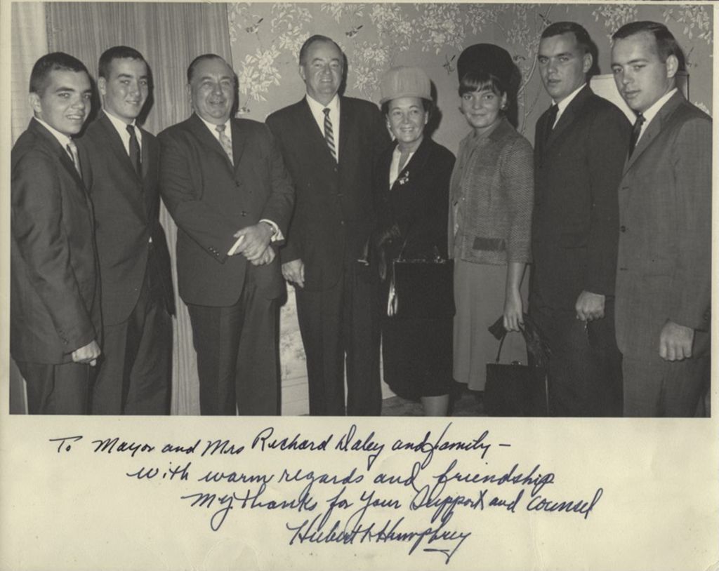 Members of the Daley family with Hubert Humphrey