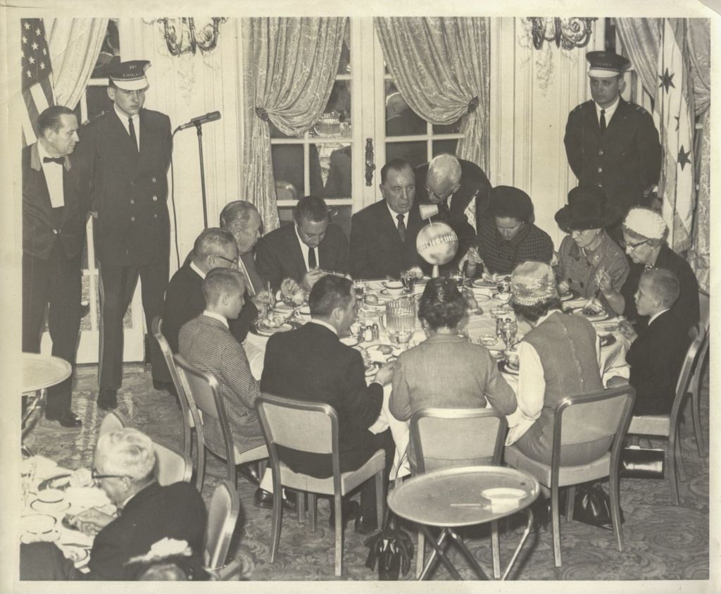 Richard J. Daley and Gus Grissom at a luncheon for astronauts