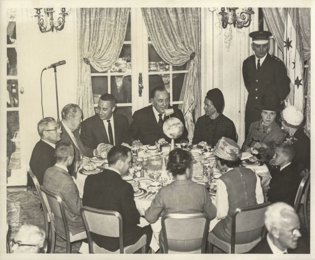Richard J. Daley and Gus Grissom at a luncheon for astronauts