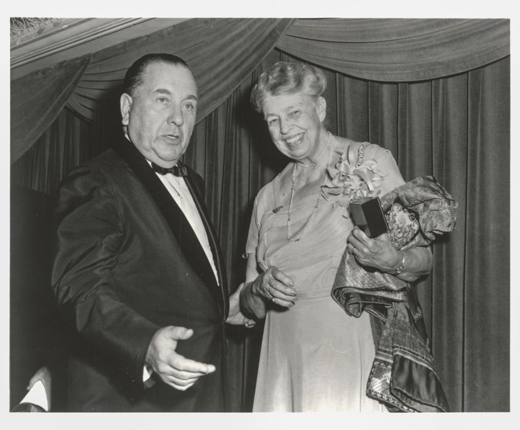 Richard J. Daley and Eleanor Roosevelt at the dedication of Roosevelt University