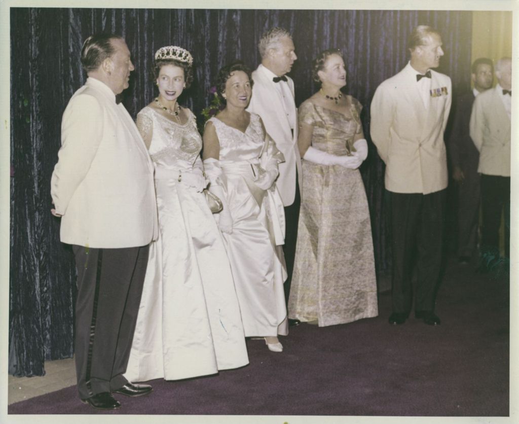 Miniature of Richard J. Daley, Queen Elizabeth II, Eleanor Daley, Governor and Mrs. Stratton and Prince Philip at a reception