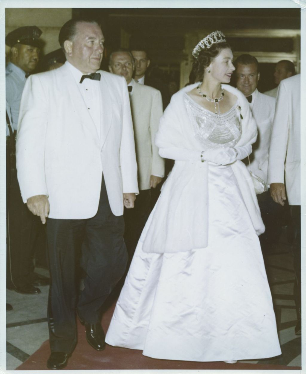 Miniature of Richard J. Daley and Queen Elizabeth II at an evening banquet