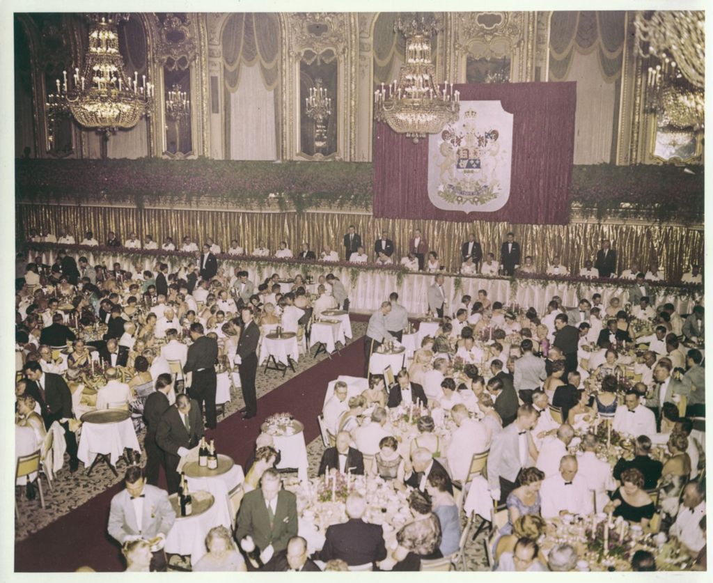 Group scene at a banquet for Queen Elizabeth II
