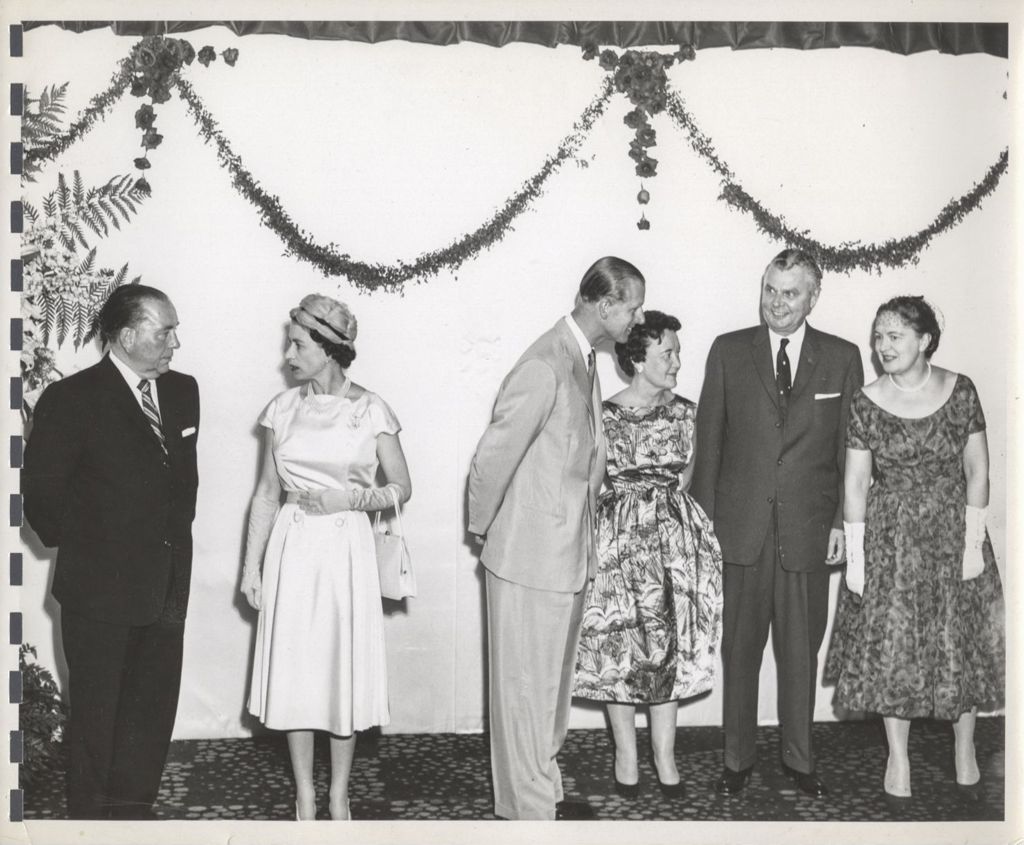Miniature of Richard J. Daley, Queen Elizabeth II, Prince Philip, Eleanor Daley, John G. and Olive Diefenbaker
