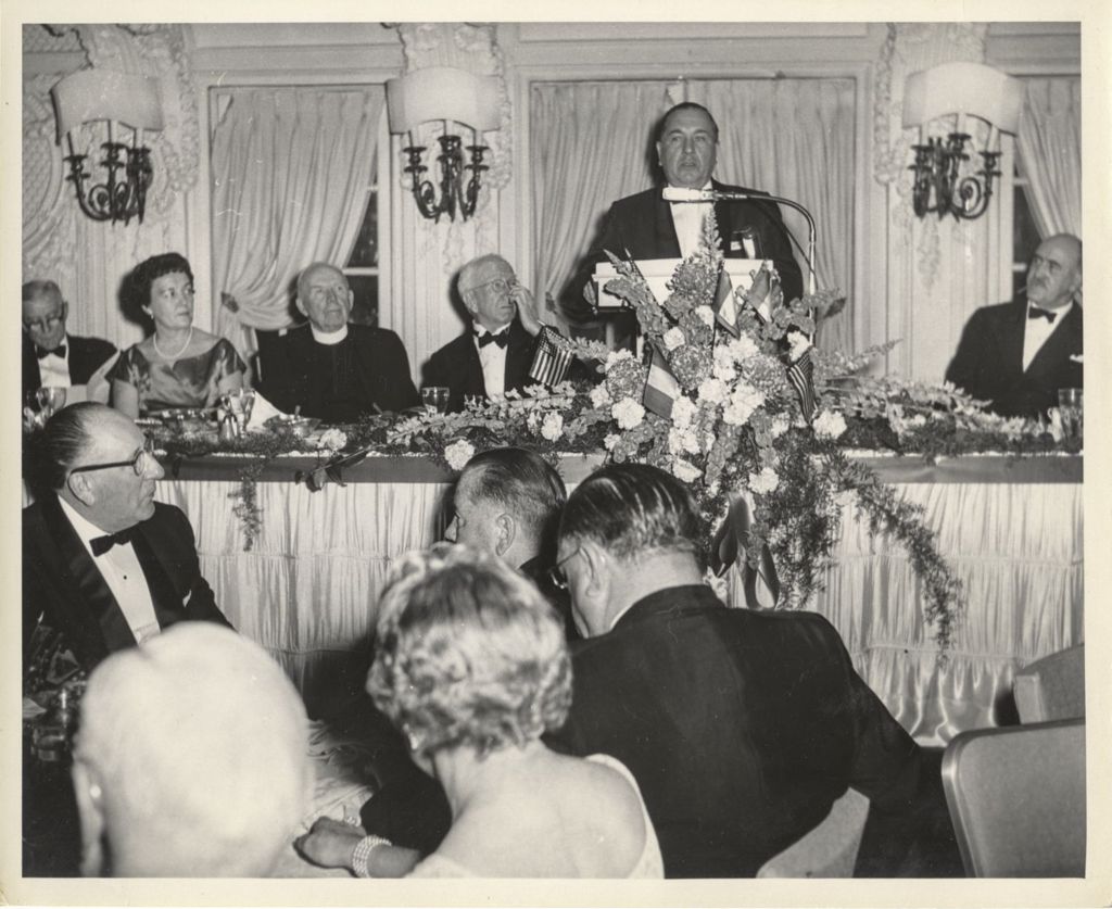 Miniature of Richard J. Daley speaking at an Irish Fellowship Dinner