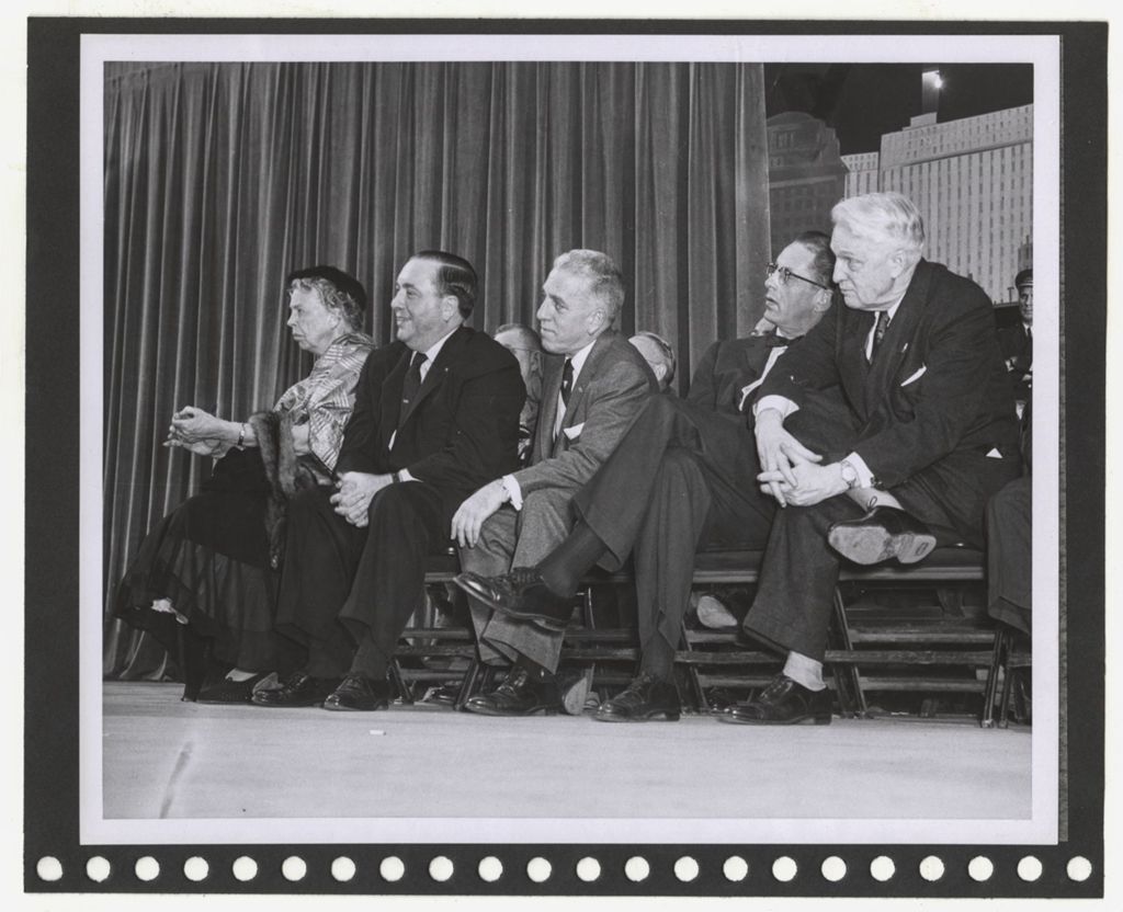 Miniature of Eleanor Roosevelt, Richard J. Daley, and Paul Douglas on dais
