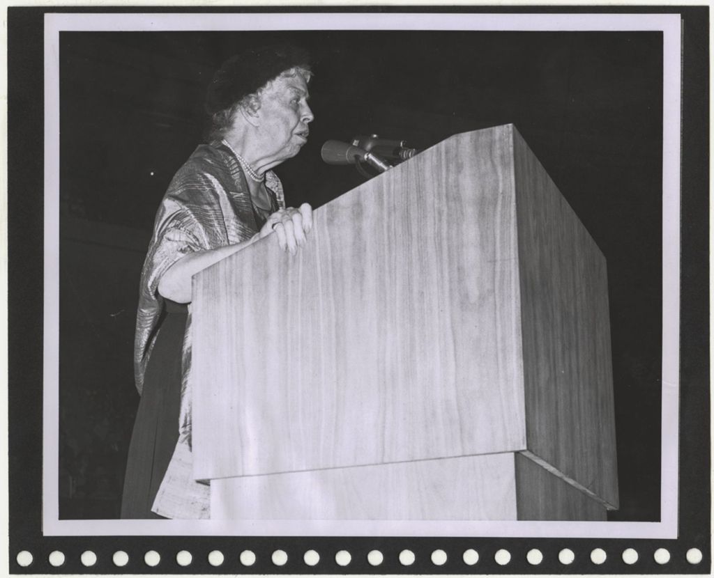 Miniature of Eleanor Roosevelt speaking at podium
