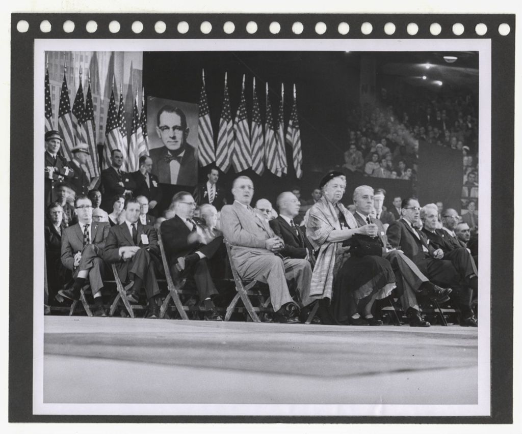 Eleanor Roosevelt and others at rally for Adlai Stevenson