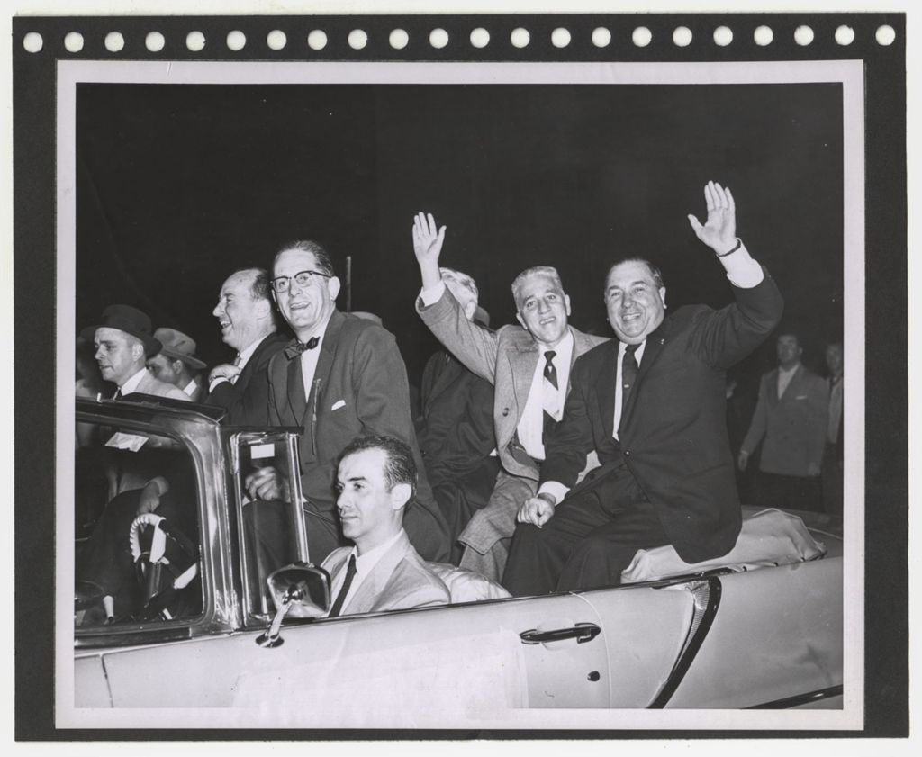 Richard J. Daley and Adlai Stevenson in Democratic party campaign parade