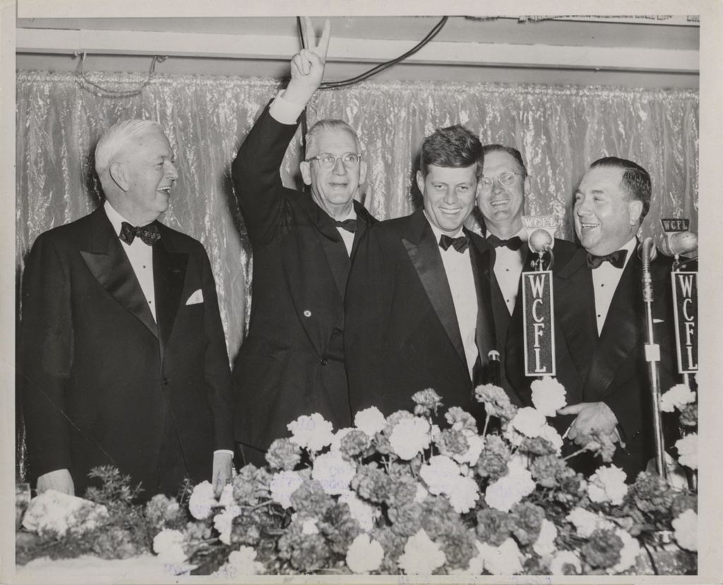 Martin Kennelly, Paul Douglas, John Kennedy, Stephen Mitchell and Richard J. Daley at a Democratic Party fundraiser