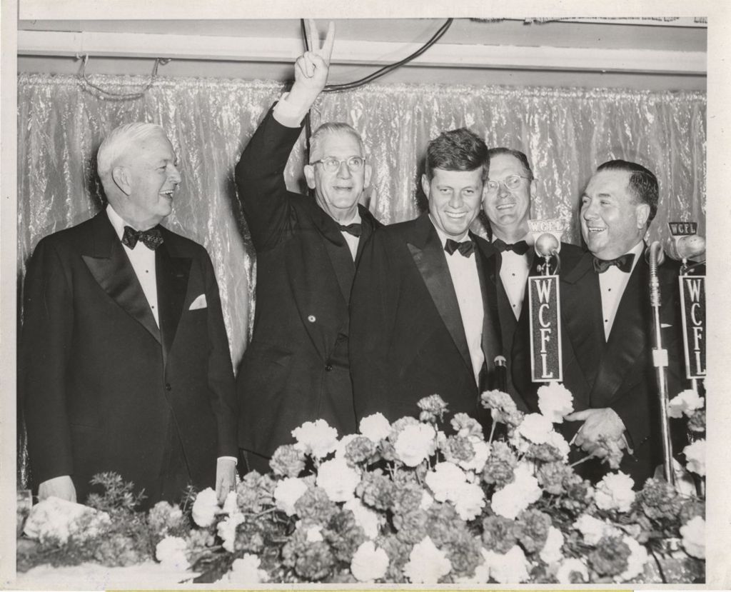 Martin Kennelly, Paul Douglas, John Kennedy, Stephen Mitchell and Richard J. Daley at a Democratic Party fundraiser
