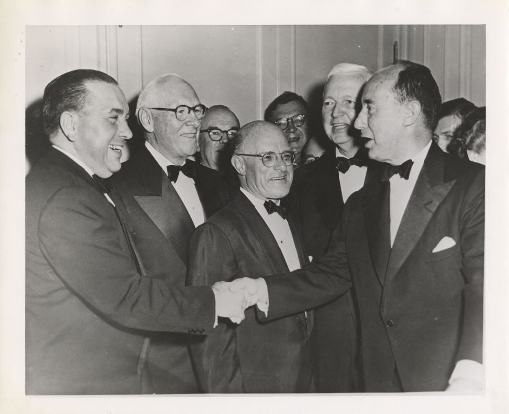 Richard J. Daley shaking hands with Adlai Stevenson