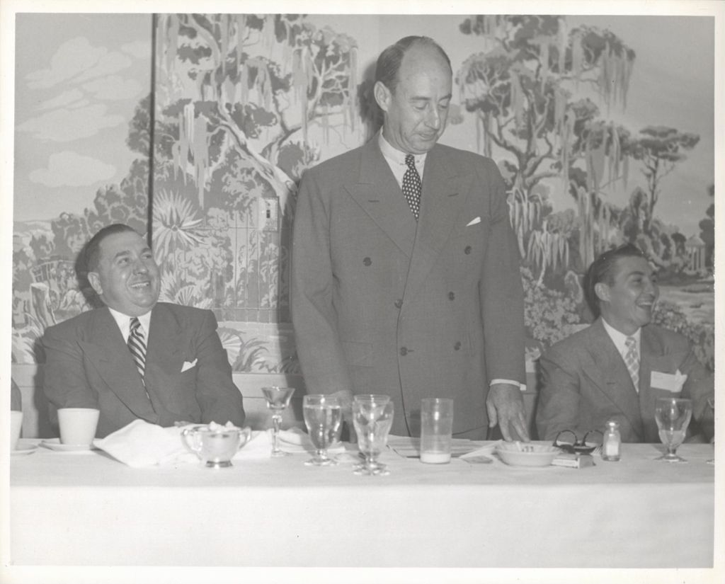Adlai Stevenson speaking at a businessmen's luncheon