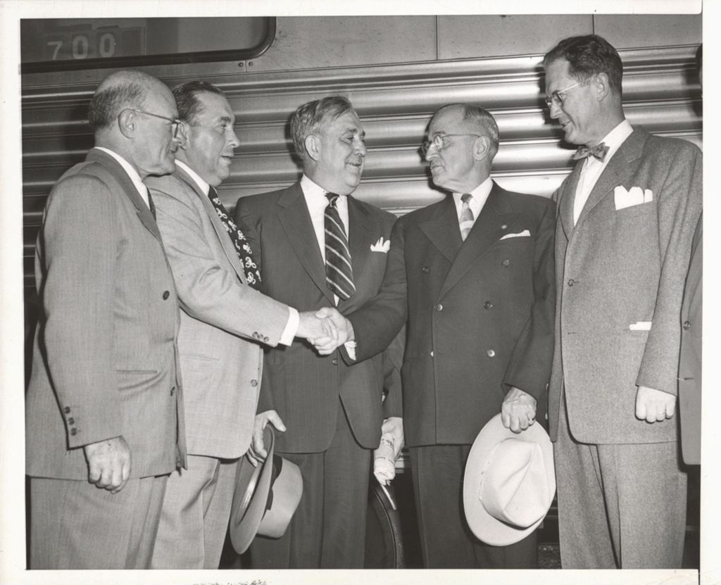 Miniature of Harry S. Truman shaking hands with Richard J. Daley