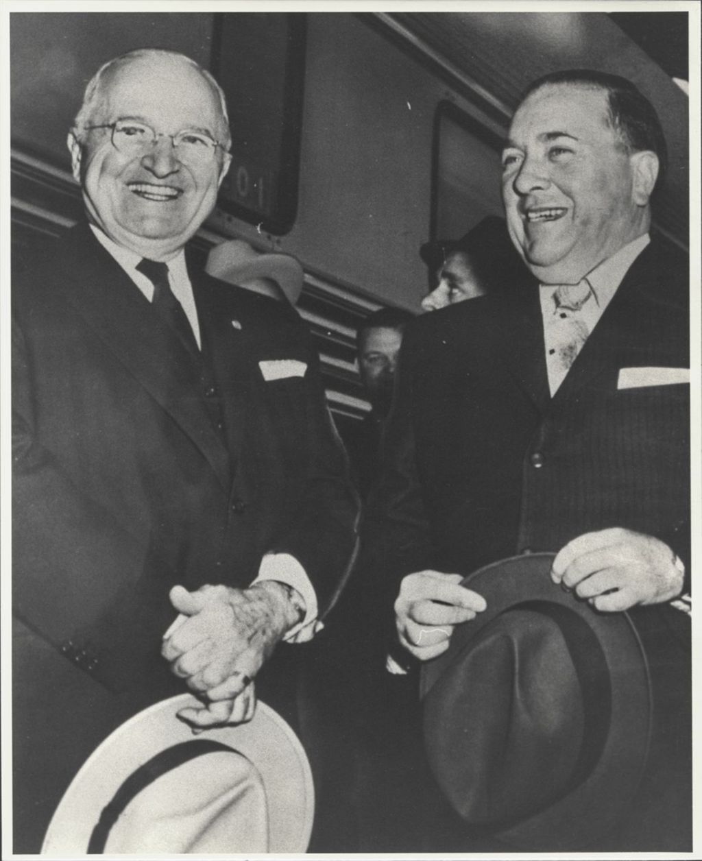 Miniature of Harry S. Truman and Richard J. Daley sharing a laugh