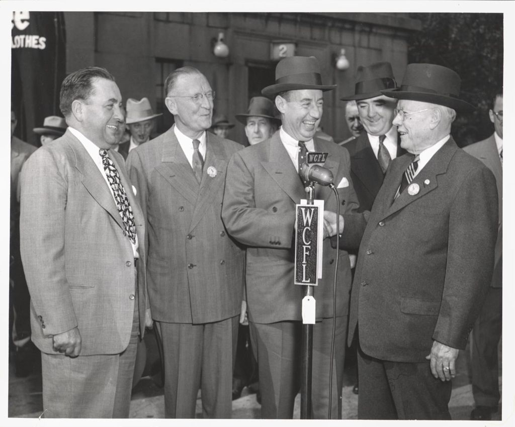 Miniature of Richard J. Daley with Adlai Stevenson and union leaders